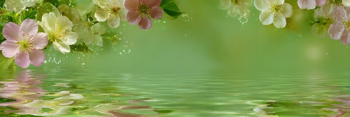 Beautiful natural background for designers with space for text. Flowers, water, freshness, waves, abstract image.