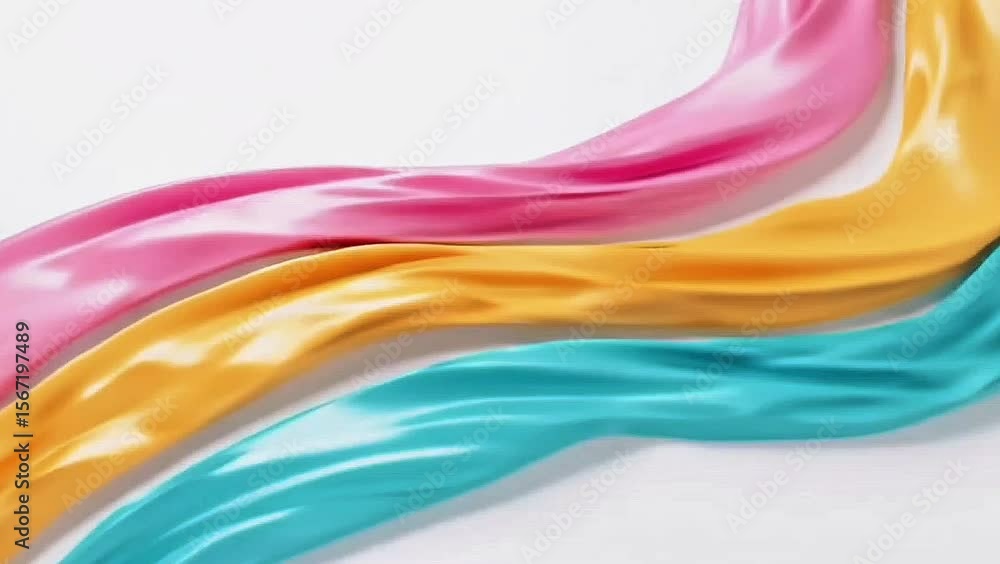 Poster flowing color harmony: a captivating abstract of flowing satin ribbons in a spectrum of vivid hues. 