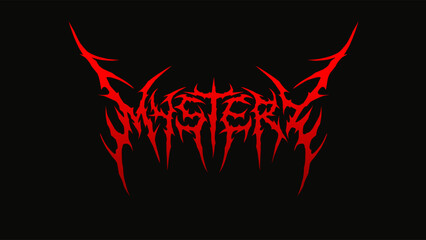 Mystery typography vector in a striking and intense dark metal font style for t-shirt print apparel, sticker, poster, logo and more