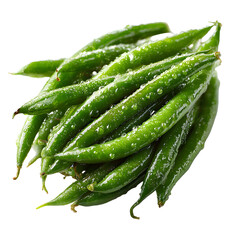 Dewkissed slender green beans freshly harvested
