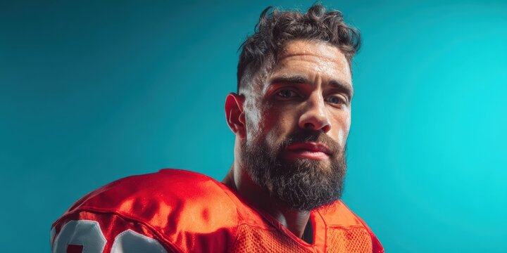 Football Player Man on Bright Multicolor Background