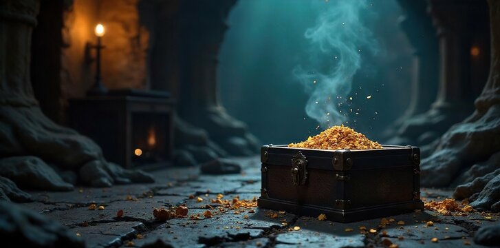 A shadowy figure, a locked box, and scattered clues hint at a hidden treasure and a thrilling mystery to be solved Discover the secret behind the sale, unravel the enigma!, figure, secrets, truth