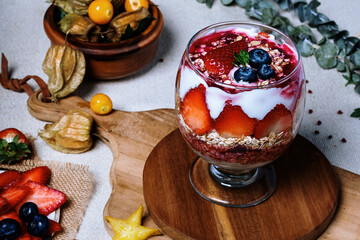 close up table setting with star fruit and berries 