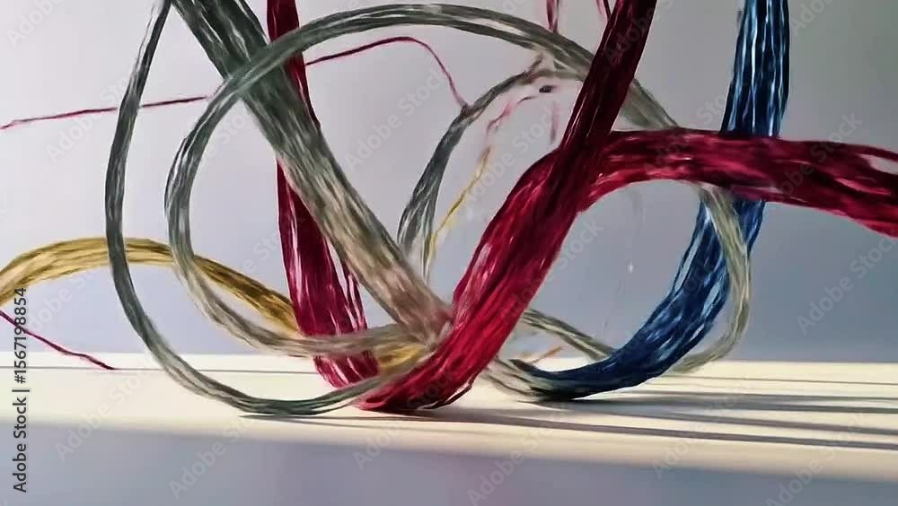 Poster entwined threads: a mesmerizing dance of colorful threads, artfully intertwined to create a captivat