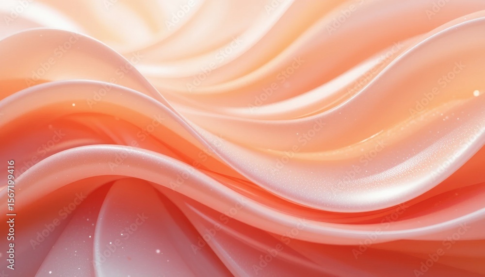 Poster abstract peach waves with pearlescent shimmer and fluid motion effect
