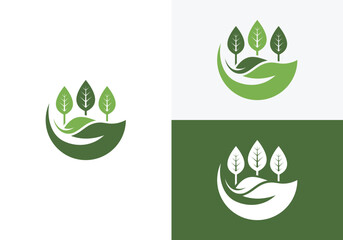 Simple tree hill leaf custom logo design, simple leaf and hill combination in vector logo	