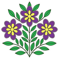 Colorful Floral Vector Illustration with Purple and Yellow Flowers