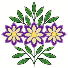 Bright Spring Flower Bouquet Clipart Purple Petals & Green Leaves