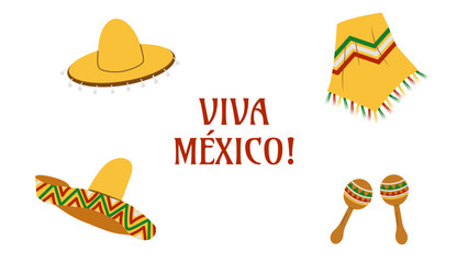 Mexican Independence Day Viva Mexico Fiesta 16th. Design template Poster card banner background. Vector illustration