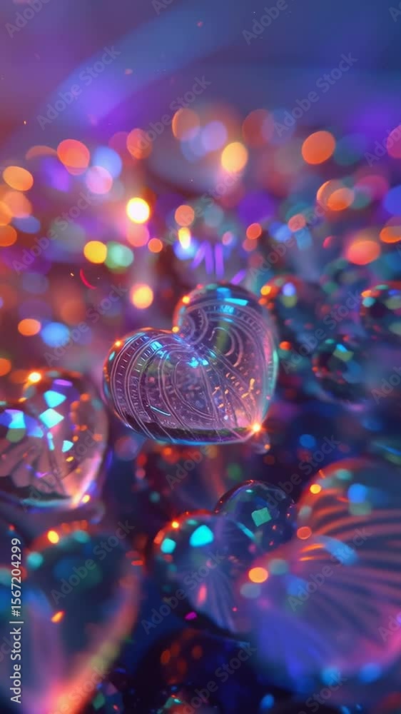 Poster heart-shaped crystal decorations shimmer with vibrant colors, creating a captivating visual effect i