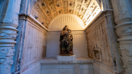 Statue of a virgin inside the gothic cathedral of Burgos, Castile-Leon, Spain