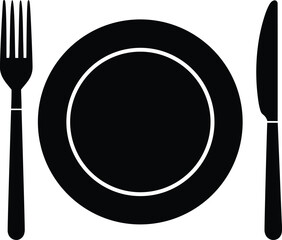 Place setting vector - Simple plate with cutlery silhouette, EPS JPEG PNG