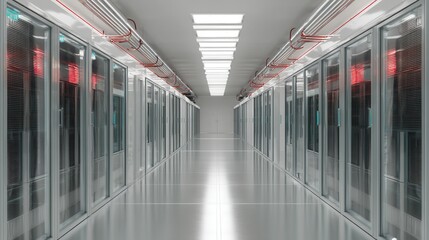 A server room houses rows of computers for data storage and network infrastructure