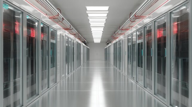 A server room houses rows of computers for data storage and network infrastructure