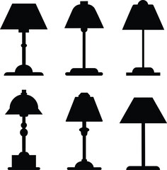 Bedside lamp silhouette set - 6 minimalist nightstand light vectors, EPS JPEG PNG