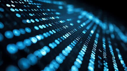 Abstract background of blue binary code and numbers on a dark, glowing digital screen, a technology concept - Powered by Adobe