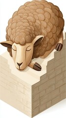Sheep resting on structure illustration