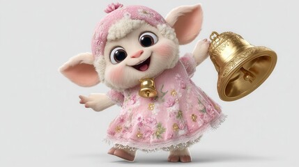Cute cartoon sheep holding bell