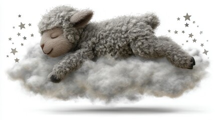 Sleeping lamb on a cloud illustration