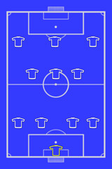 Formation of players 4-3-3w on a blue football pitch. Team play and strategy