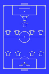 Formation of players 4-4-1-1 on a blue football pitch. Team play and strategy
