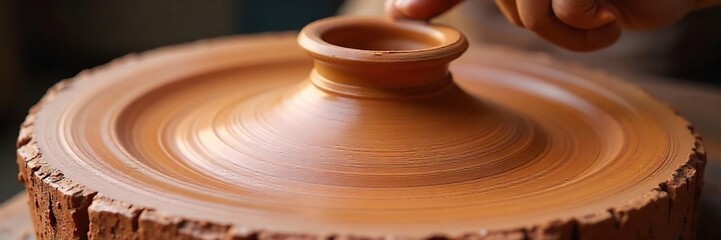 Smooth, Moist Potters Clay Ready for Shaping on a Pottery Wheel  A Close-Up View of Earthy Brown Clay,  Ready for Artistic Transformation.