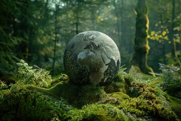 Ultra Hd Image of Globe on Moss in Forest for Environmental Concept