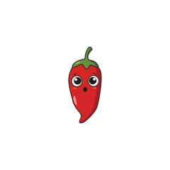 An icon of a cute cartoon red chili pepper with wide, round eyes and a surprised expression, indicating sudden shock.