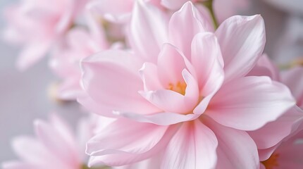 Obraz premium A beautiful pink blossom bursts forth in a closeup, revealing its delicate petals and the vibrant essence of spring nature.