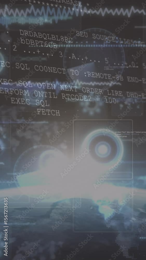 Poster animation of scopes scanning and data processing over globe and sun