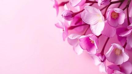 Fototapeta premium Beautiful pink flowers on pink background, closeup space for text