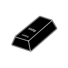 Black and white illustration of a gold bar with "100g" inscribed on top.