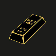 Illustration of a gold bar with "Gold Fine" and "100g" markings, isolated on a dark background.