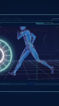 Animation of man running with scope scanning and data processing