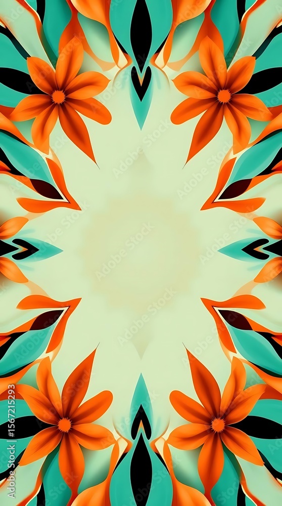Poster kaleidoscopic flora display with vibrant color palette and balanced symmetry