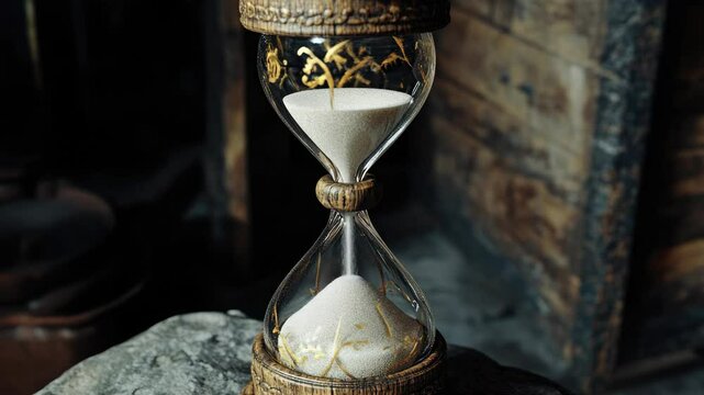 An hourglass with sand almost run out, symbolizing limited time or the concept of mortality. An artistic and vintage analog design.