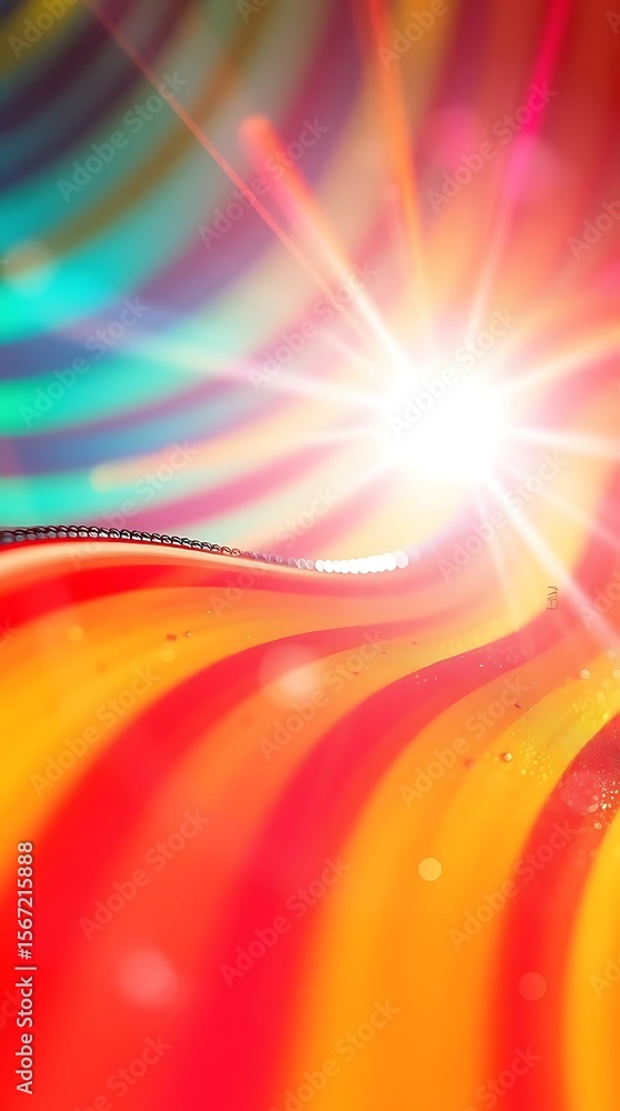 Poster radiant spectrum fusion with optical highlights in abstract composition
