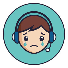 Sad Customer Service Representative Avatar Illustrative Icon of Frustration and Support