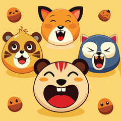 Adorable Cartoon Animals Joyful Fox, Panda, and Raccoon Designs