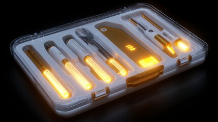 Obraz premium Glowing tools in modern toolbox
