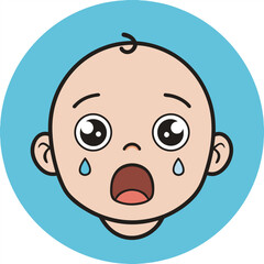 Adorable Baby Illustration Crying Infant, Emotional Expression, Cartoon Style