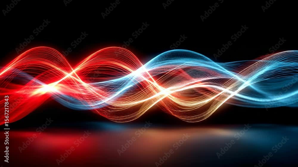 Aufkleber dynamic abstract light waves in red blue and gold with reflection effect for digital art