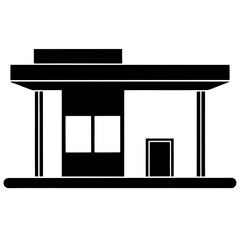 Simple Black and White Icon of a Modern Building or Storefront
