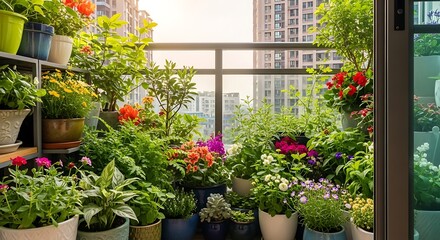 Fototapeta premium Vibrant Balcony Garden A Lush Oasis in the City