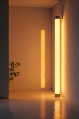 Warm Ambient Lighting in Minimalist Room Sleek Pipes Cast Inviting Glows on Walls, Perfect for Interior Design Inspiration