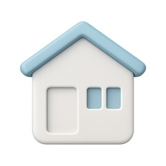 Modern Minimalist 3D House Icon:  White, Light Blue, Soft Lighting, Home Sweet Home Concept