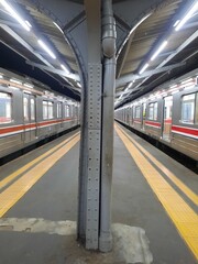 subway train in motion Jakarta kota station, Indonesia