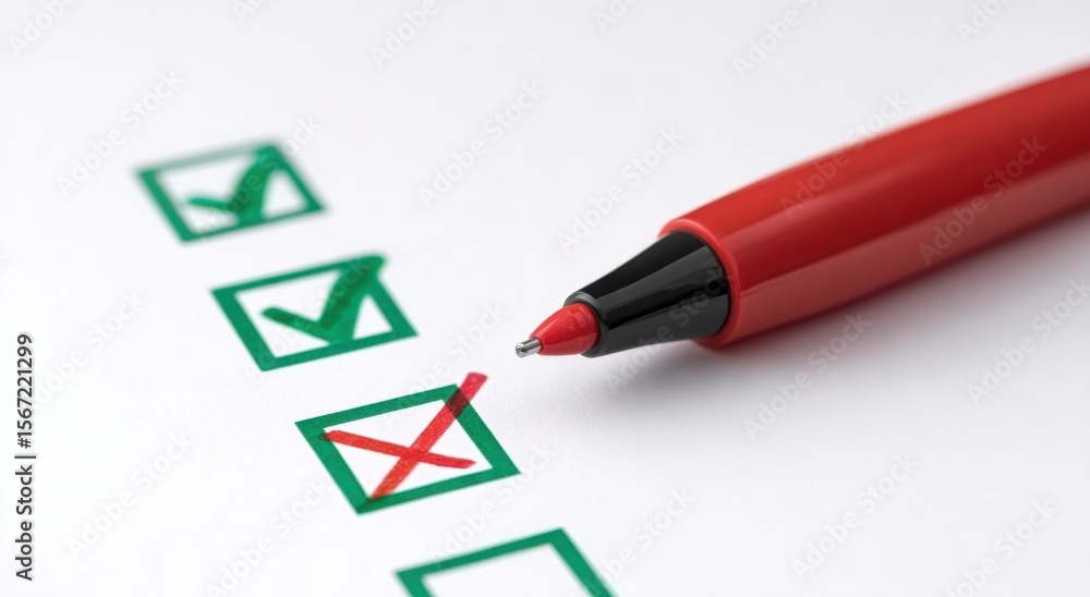 Poster checklist for goal setting. checklist with a red pen marking an incorrect option.