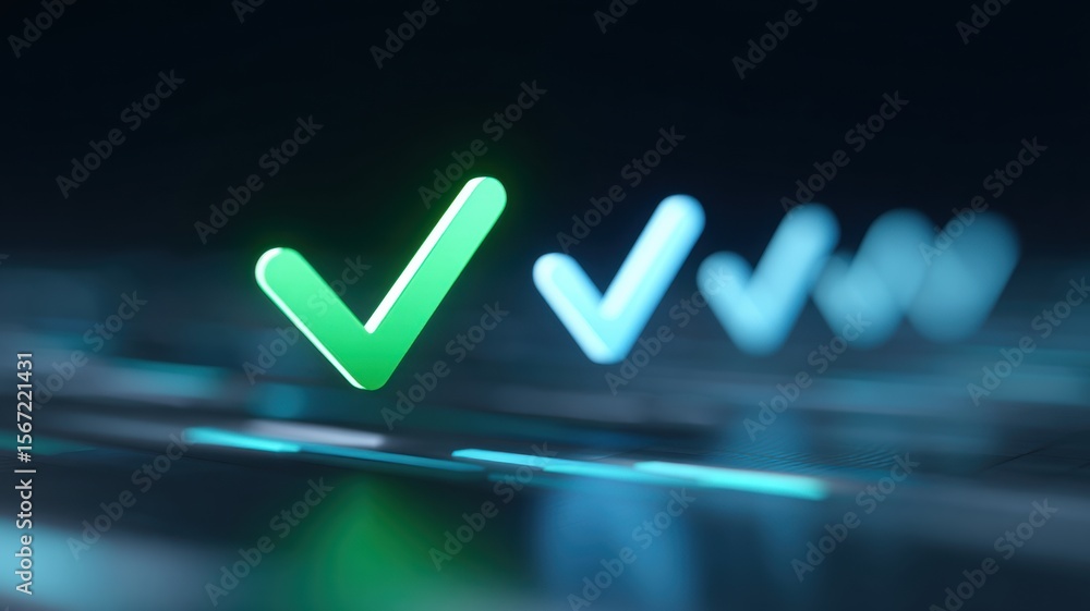 Poster checklist for goal setting. check marks in glowing colors on a blurred background.