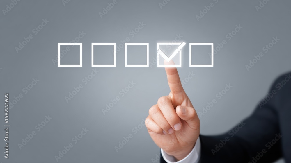 Poster checklist for goal setting. hand selecting a checkbox on a digital interface.